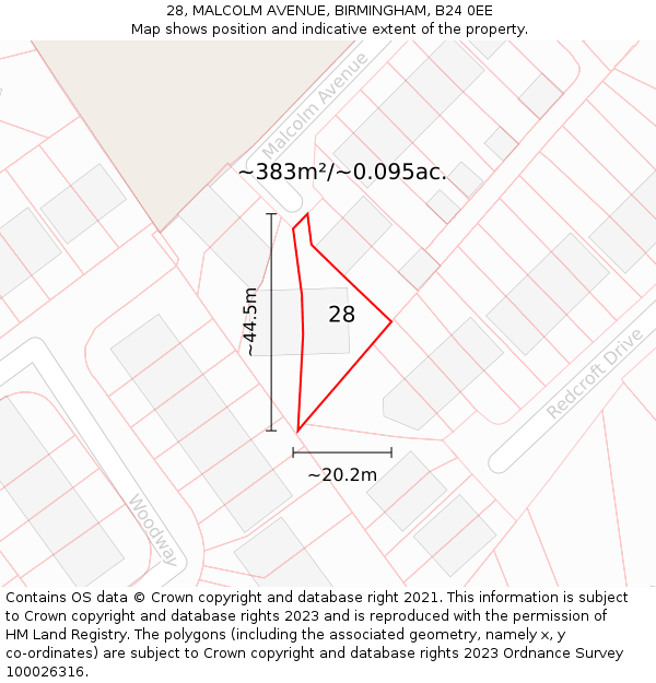 28, MALCOLM AVENUE, BIRMINGHAM, B24 0EE: Plot and title map