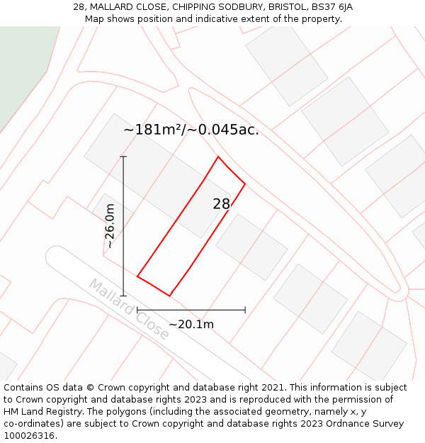 28, MALLARD CLOSE, CHIPPING SODBURY, BRISTOL, BS37 6JA: Plot and title map