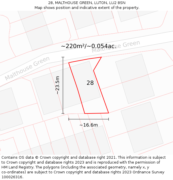 28, MALTHOUSE GREEN, LUTON, LU2 8SN: Plot and title map