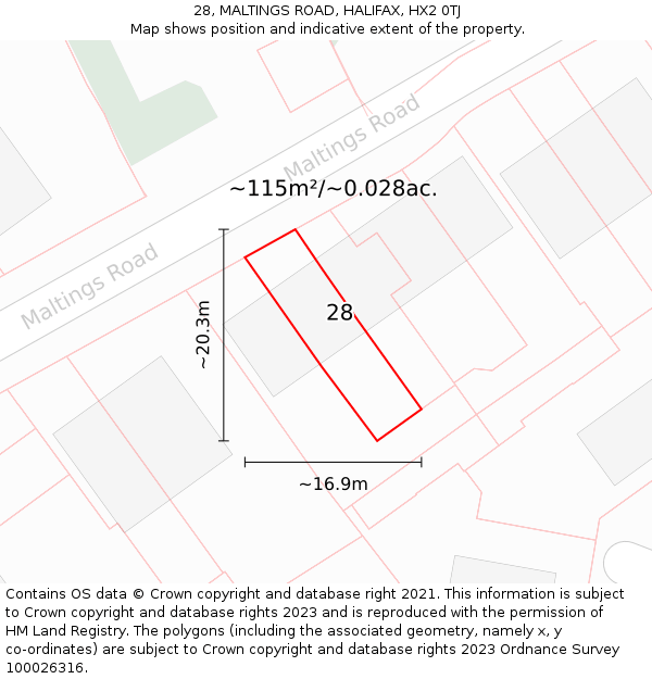 28, MALTINGS ROAD, HALIFAX, HX2 0TJ: Plot and title map