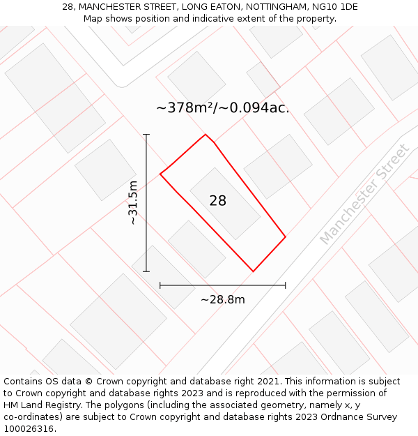 28, MANCHESTER STREET, LONG EATON, NOTTINGHAM, NG10 1DE: Plot and title map