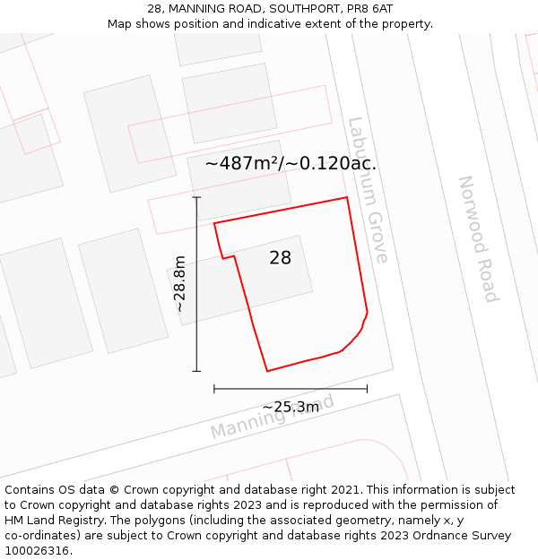 28, MANNING ROAD, SOUTHPORT, PR8 6AT: Plot and title map