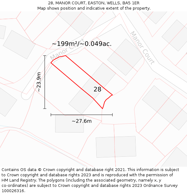 28, MANOR COURT, EASTON, WELLS, BA5 1ER: Plot and title map