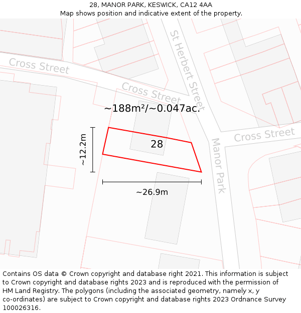 28, MANOR PARK, KESWICK, CA12 4AA: Plot and title map