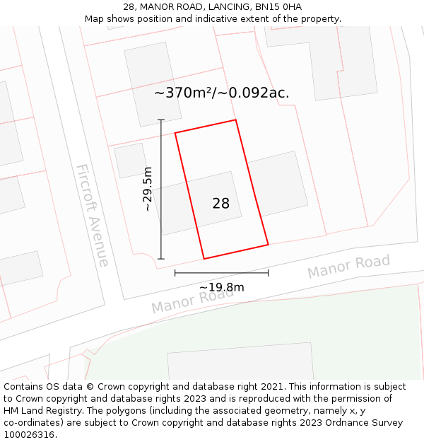 28, MANOR ROAD, LANCING, BN15 0HA: Plot and title map