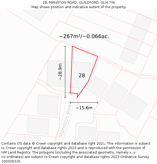 28, MANSTON ROAD, GUILDFORD, GU4 7YE: Plot and title map