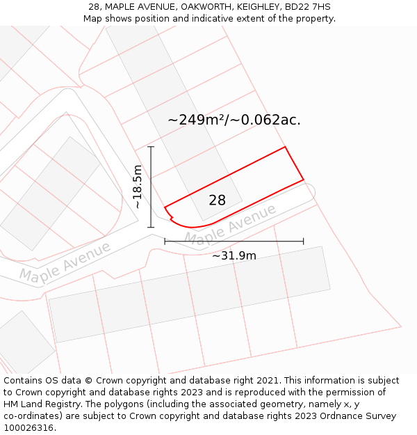 28, MAPLE AVENUE, OAKWORTH, KEIGHLEY, BD22 7HS: Plot and title map
