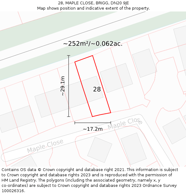 28, MAPLE CLOSE, BRIGG, DN20 9JE: Plot and title map