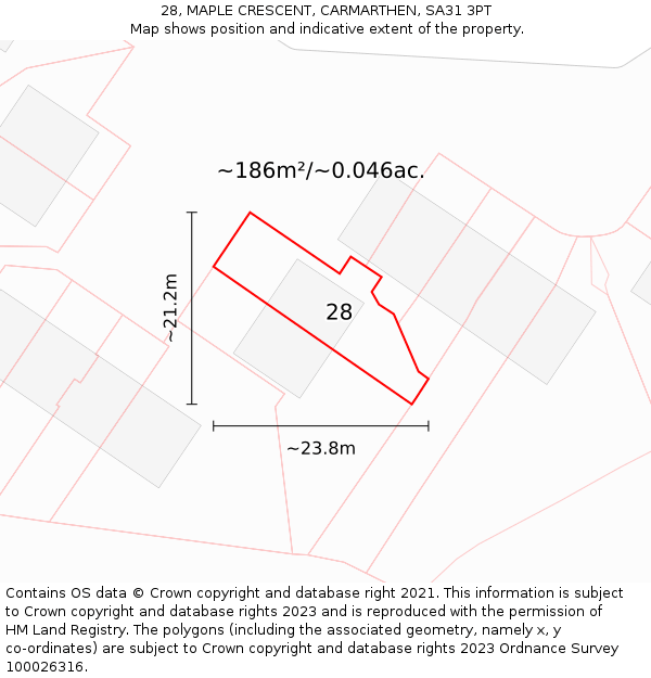 28, MAPLE CRESCENT, CARMARTHEN, SA31 3PT: Plot and title map