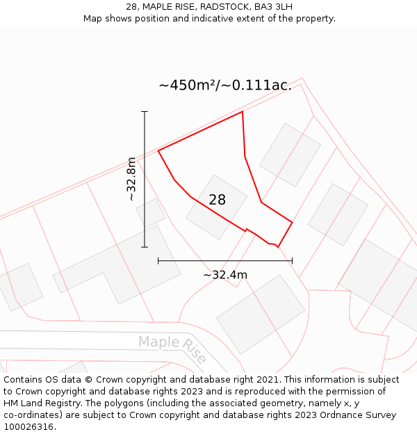 28, MAPLE RISE, RADSTOCK, BA3 3LH: Plot and title map