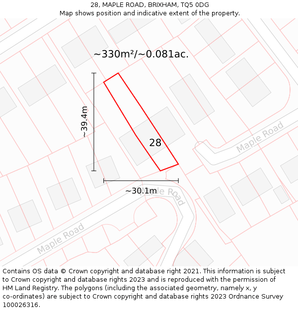 28, MAPLE ROAD, BRIXHAM, TQ5 0DG: Plot and title map