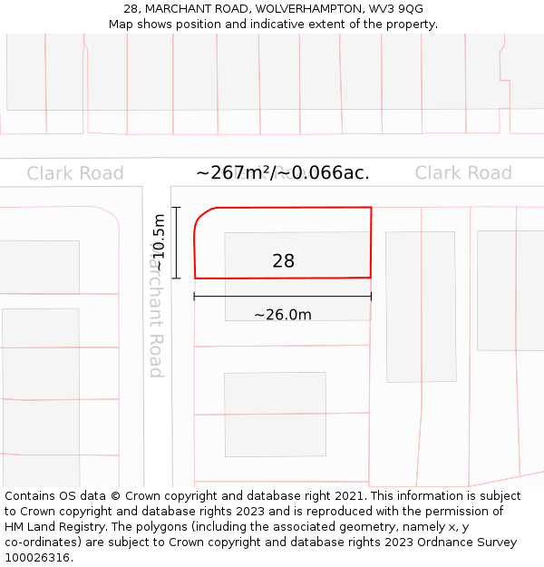 28, MARCHANT ROAD, WOLVERHAMPTON, WV3 9QG: Plot and title map
