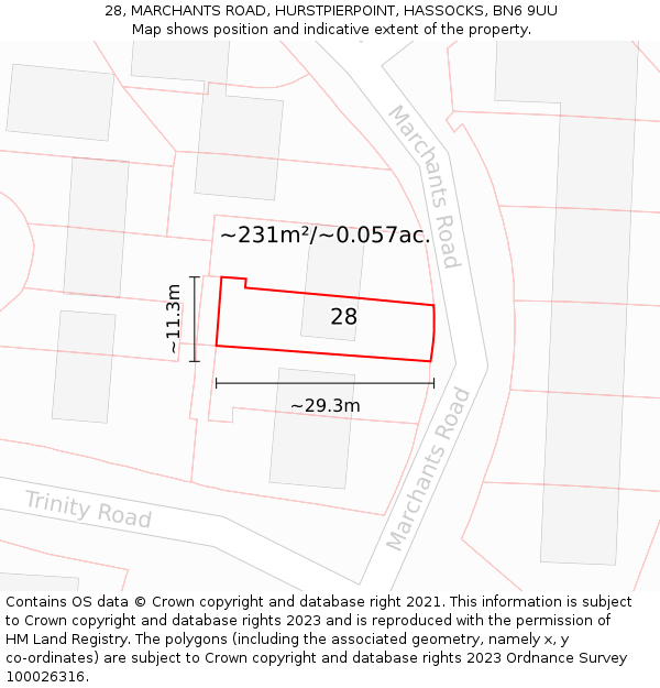 28, MARCHANTS ROAD, HURSTPIERPOINT, HASSOCKS, BN6 9UU: Plot and title map