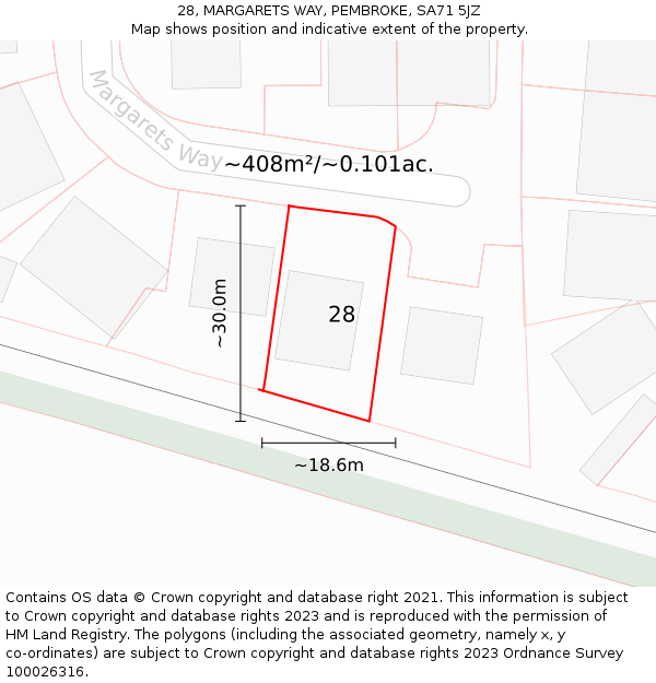 28, MARGARETS WAY, PEMBROKE, SA71 5JZ: Plot and title map