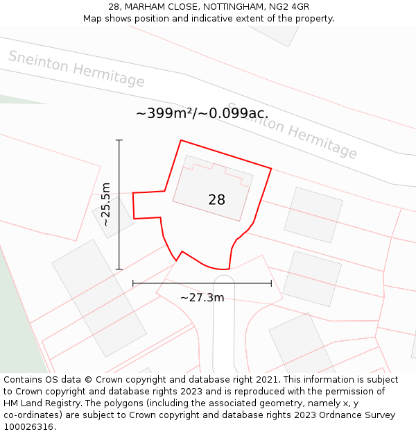 28, MARHAM CLOSE, NOTTINGHAM, NG2 4GR: Plot and title map