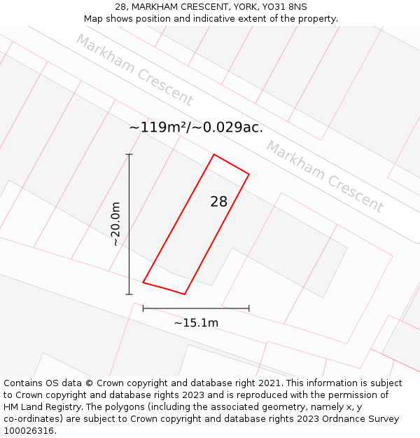 28, MARKHAM CRESCENT, YORK, YO31 8NS: Plot and title map