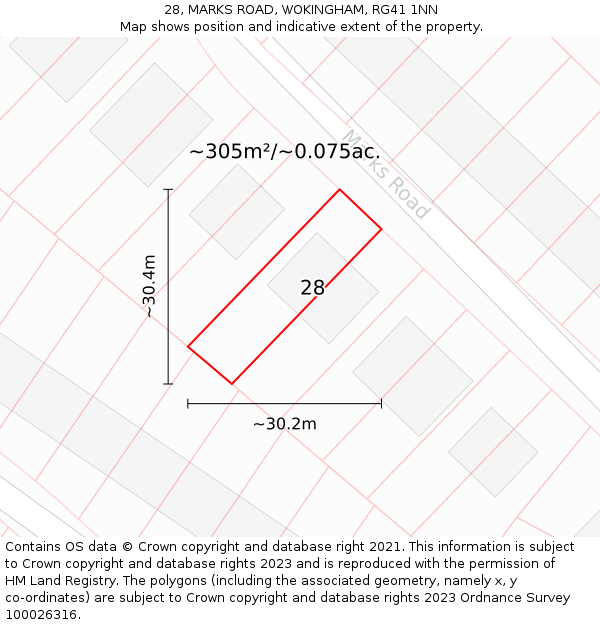 28, MARKS ROAD, WOKINGHAM, RG41 1NN: Plot and title map
