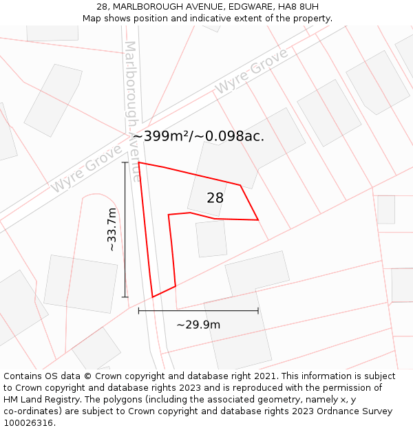 28, MARLBOROUGH AVENUE, EDGWARE, HA8 8UH: Plot and title map