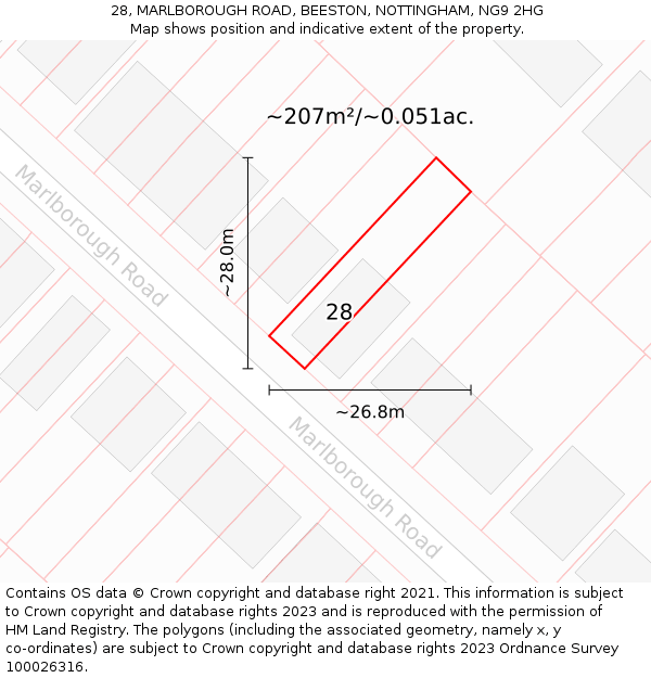 28, MARLBOROUGH ROAD, BEESTON, NOTTINGHAM, NG9 2HG: Plot and title map