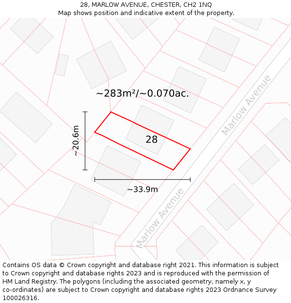 28, MARLOW AVENUE, CHESTER, CH2 1NQ: Plot and title map