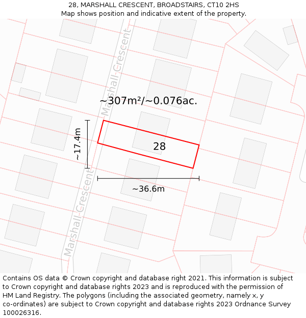 28, MARSHALL CRESCENT, BROADSTAIRS, CT10 2HS: Plot and title map