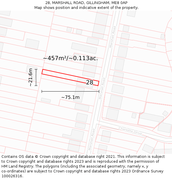 28, MARSHALL ROAD, GILLINGHAM, ME8 0AP: Plot and title map