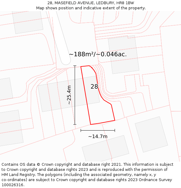 28, MASEFIELD AVENUE, LEDBURY, HR8 1BW: Plot and title map