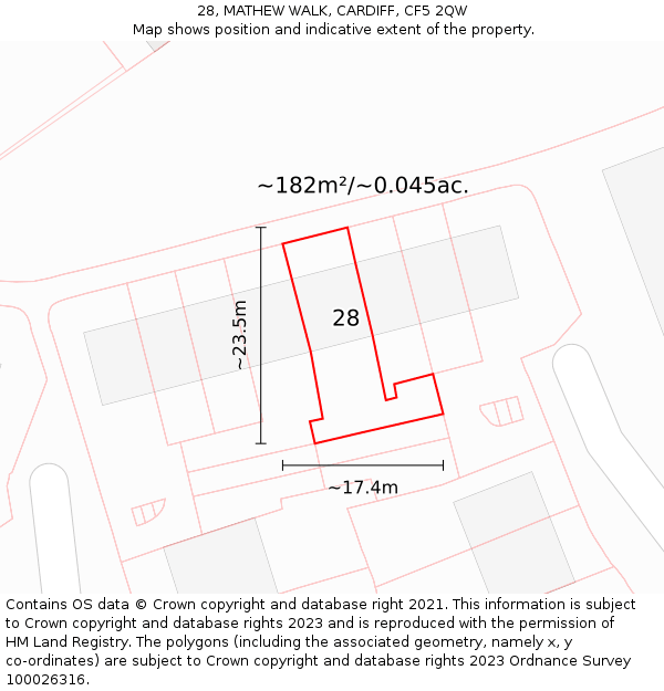 28, MATHEW WALK, CARDIFF, CF5 2QW: Plot and title map