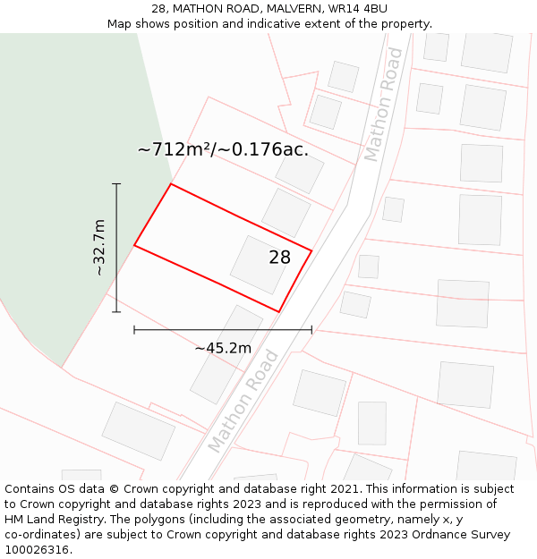 28, MATHON ROAD, MALVERN, WR14 4BU: Plot and title map