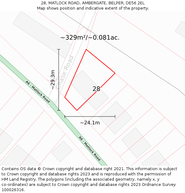 28, MATLOCK ROAD, AMBERGATE, BELPER, DE56 2EL: Plot and title map