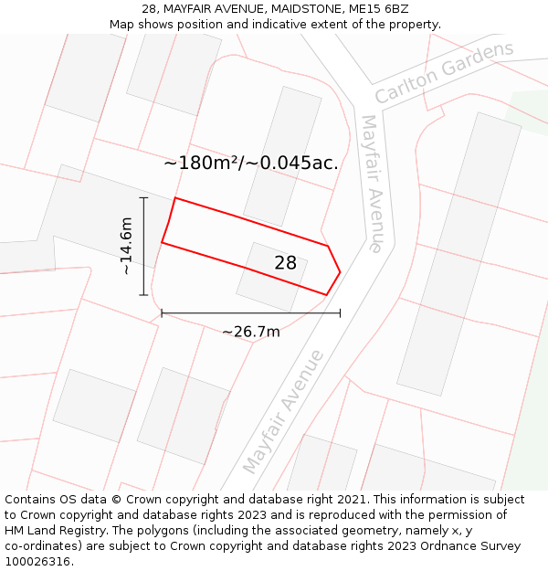 28, MAYFAIR AVENUE, MAIDSTONE, ME15 6BZ: Plot and title map