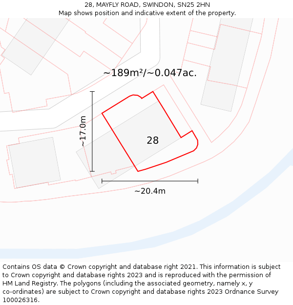 28, MAYFLY ROAD, SWINDON, SN25 2HN: Plot and title map