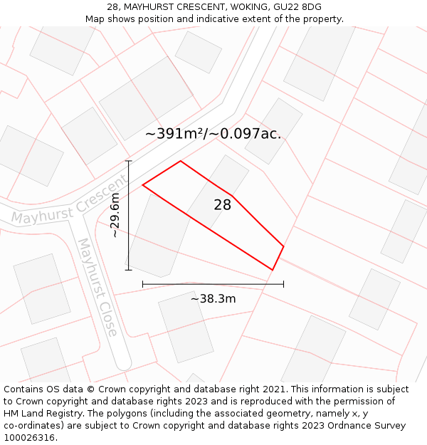 28, MAYHURST CRESCENT, WOKING, GU22 8DG: Plot and title map