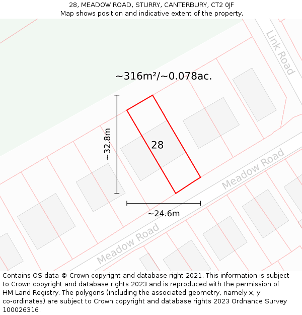 28, MEADOW ROAD, STURRY, CANTERBURY, CT2 0JF: Plot and title map
