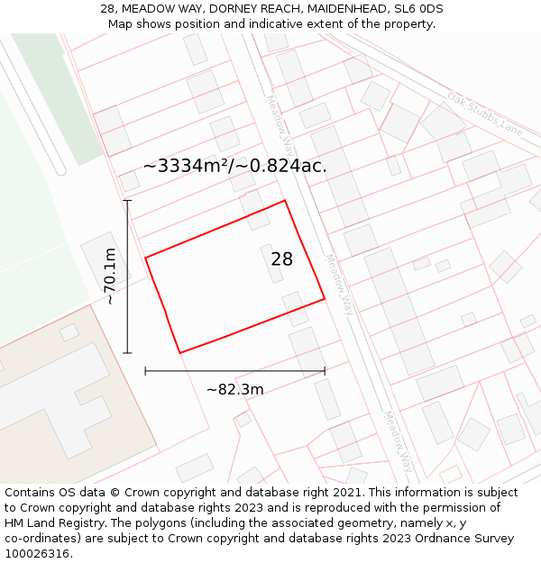 28, MEADOW WAY, DORNEY REACH, MAIDENHEAD, SL6 0DS: Plot and title map