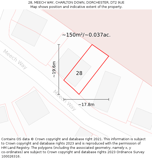28, MEECH WAY, CHARLTON DOWN, DORCHESTER, DT2 9UE: Plot and title map