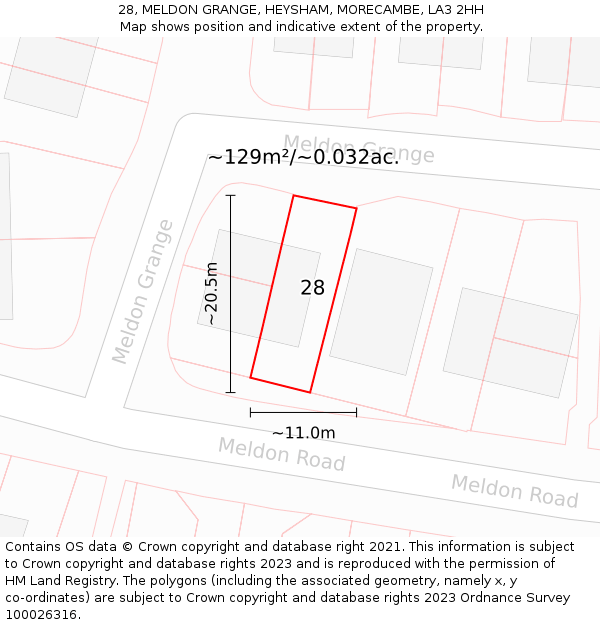 28, MELDON GRANGE, HEYSHAM, MORECAMBE, LA3 2HH: Plot and title map