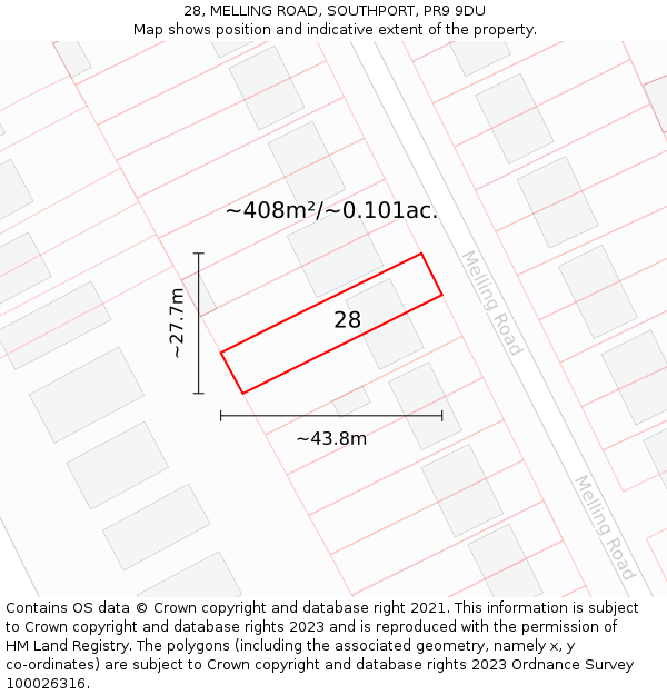 28, MELLING ROAD, SOUTHPORT, PR9 9DU: Plot and title map