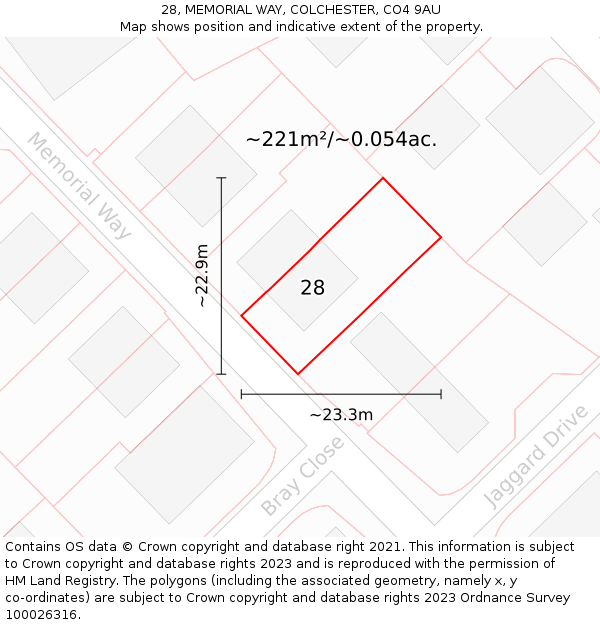 28, MEMORIAL WAY, COLCHESTER, CO4 9AU: Plot and title map
