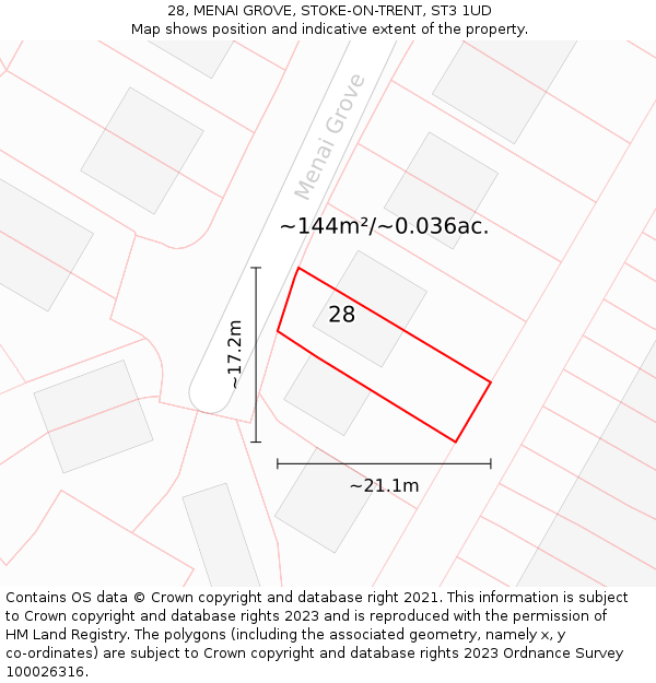 28, MENAI GROVE, STOKE-ON-TRENT, ST3 1UD: Plot and title map