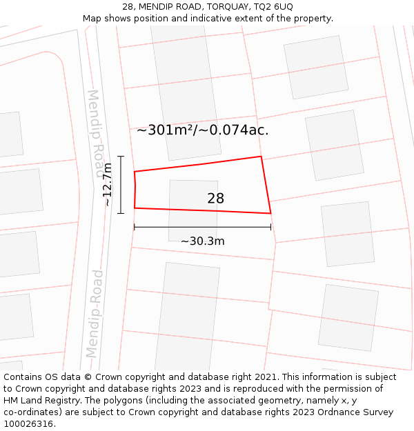 28, MENDIP ROAD, TORQUAY, TQ2 6UQ: Plot and title map