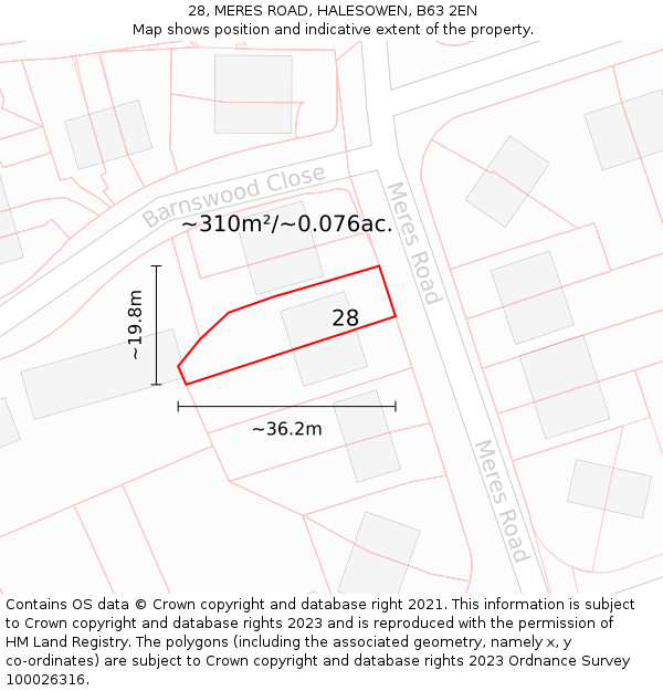 28, MERES ROAD, HALESOWEN, B63 2EN: Plot and title map