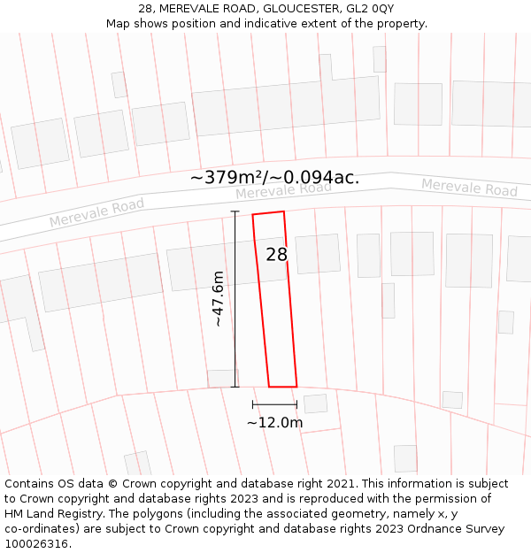 28, MEREVALE ROAD, GLOUCESTER, GL2 0QY: Plot and title map