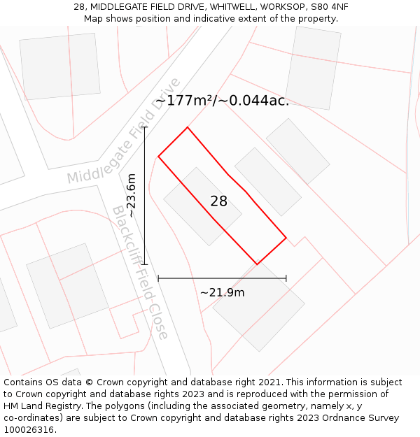 28, MIDDLEGATE FIELD DRIVE, WHITWELL, WORKSOP, S80 4NF: Plot and title map