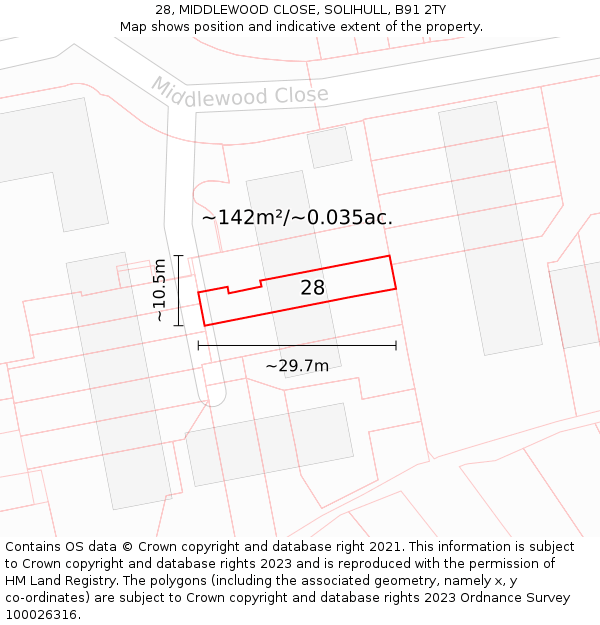 28, MIDDLEWOOD CLOSE, SOLIHULL, B91 2TY: Plot and title map