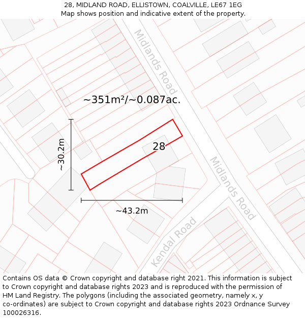 28, MIDLAND ROAD, ELLISTOWN, COALVILLE, LE67 1EG: Plot and title map