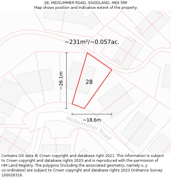 28, MIDSUMMER ROAD, SNODLAND, ME6 5RP: Plot and title map