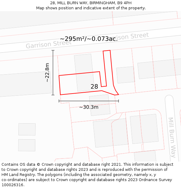28, MILL BURN WAY, BIRMINGHAM, B9 4PH: Plot and title map