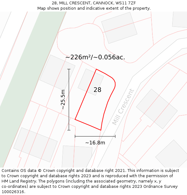 28, MILL CRESCENT, CANNOCK, WS11 7ZF: Plot and title map