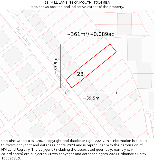 28, MILL LANE, TEIGNMOUTH, TQ14 9BA: Plot and title map